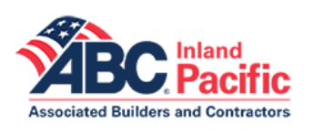 Logo of ABC Inland Pacific, featuring the text "ABC Inland Pacific Associated Builders and Contractors." The letters "ABC" are in bold blue with a design of three red and white stripes resembling a flag. Learn more about vertical options within the organization.